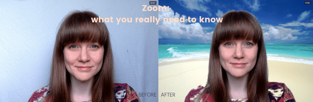 Title banner image for blog article "zoom: what you really need to know" featuring before and after pictures of Emma Langridge using zoom settings