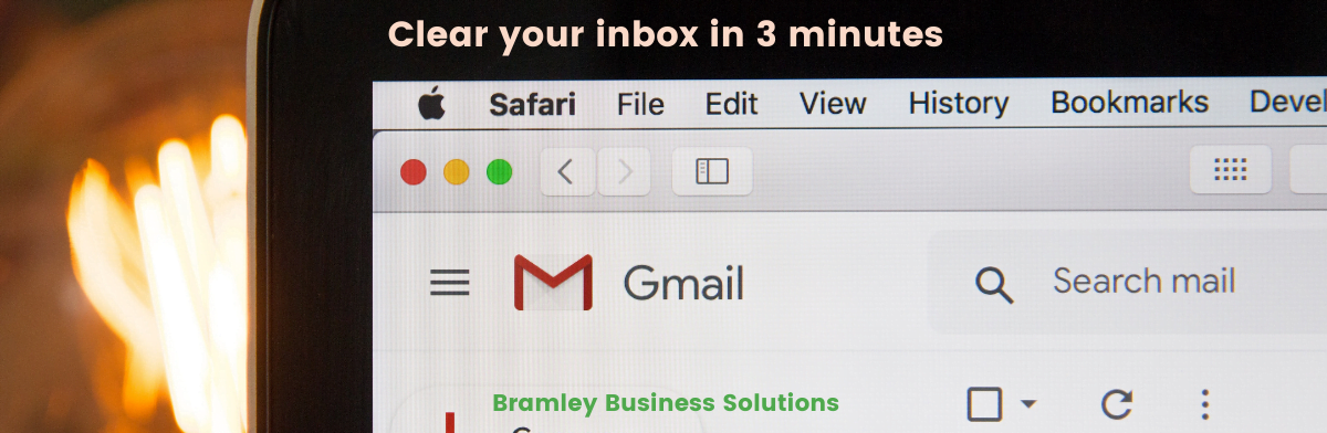 laptop with gmail, and title of blog "clear your inbox in 3 minutes"