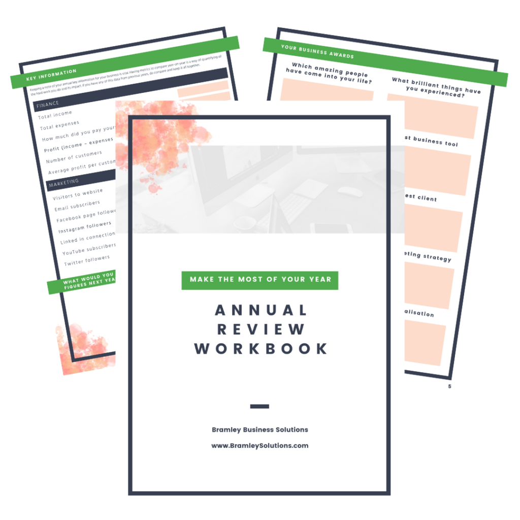 previews of pages of the small business Annual review workbook